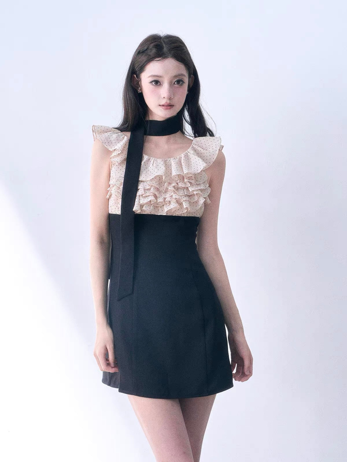 【dress】ドットフリルドッキングミニワンピース＆ミディワンピース   N3761