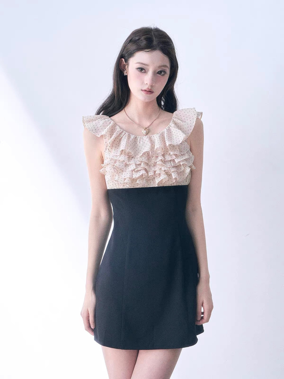 【dress】ドットフリルドッキングミニワンピース＆ミディワンピース   N3761