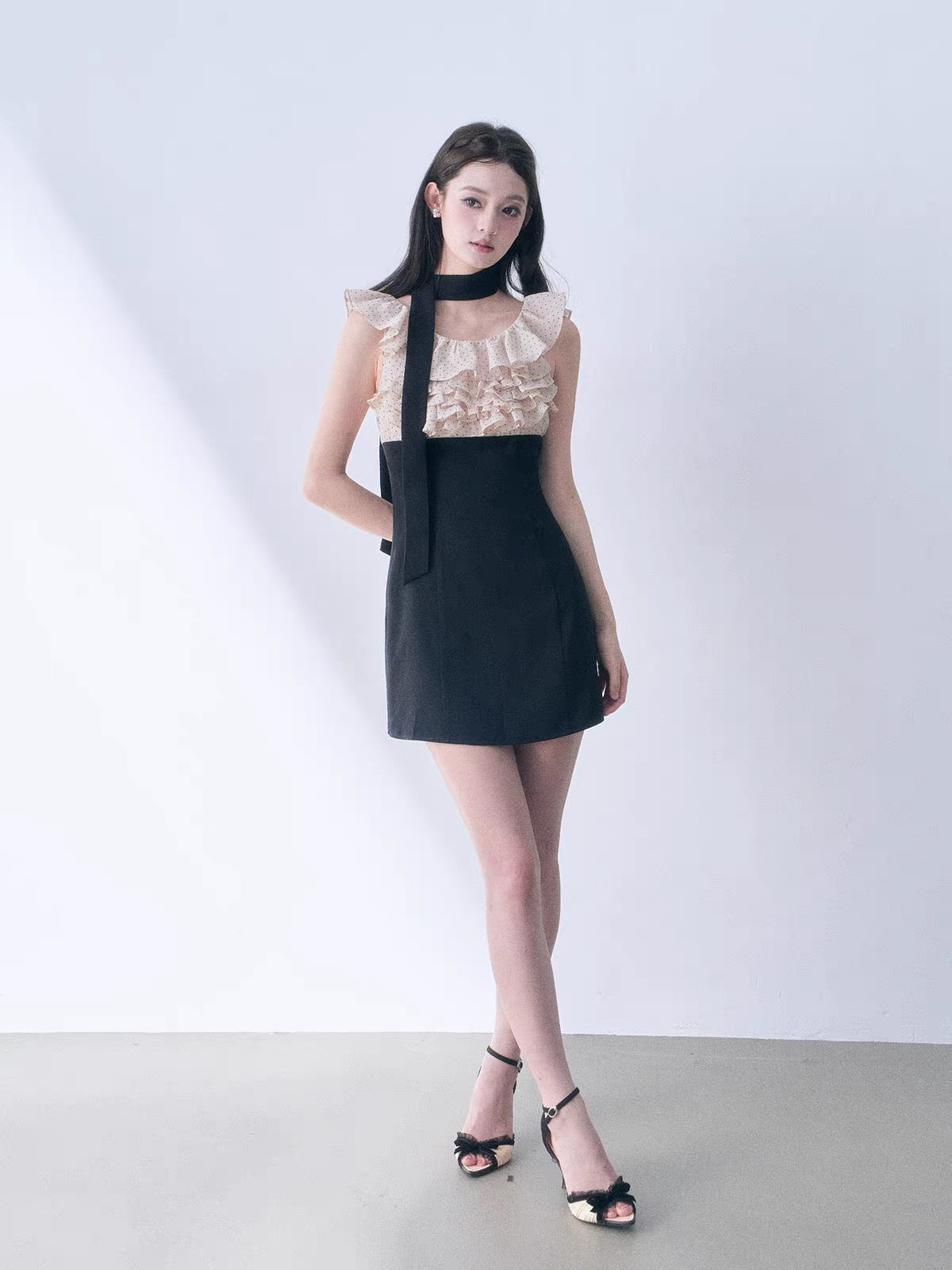 【dress】ドットフリルドッキングミニワンピース＆ミディワンピース   N3761