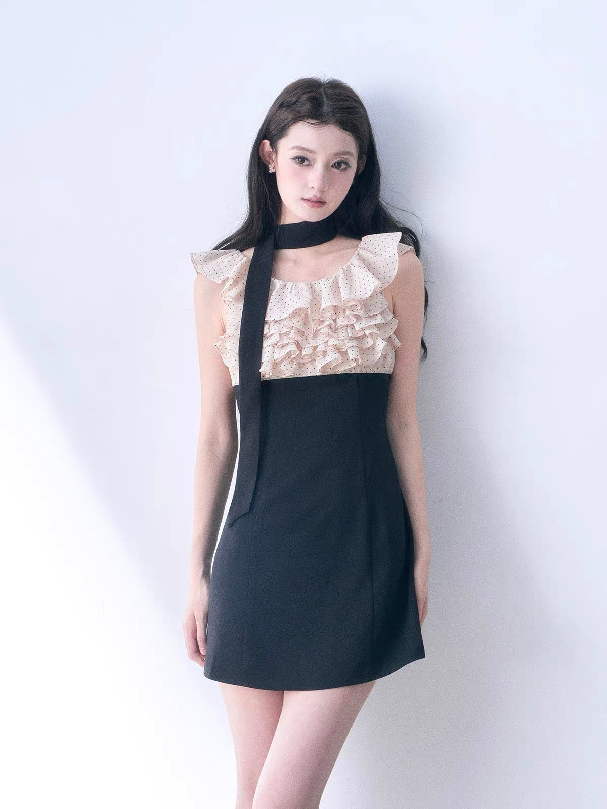【dress】ドットフリルドッキングミニワンピース＆ミディワンピース   N3761