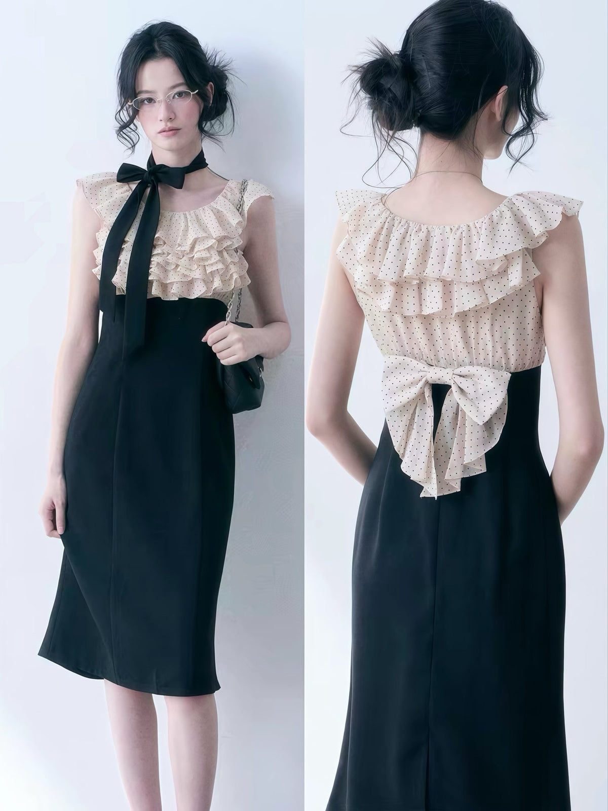 【dress】ドットフリルドッキングミニワンピース＆ミディワンピース   N3761
