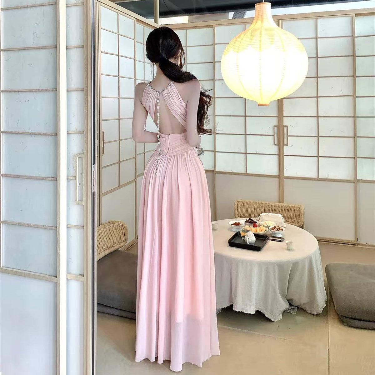 【dress】バックビジューホルターネックワンピース   N3765