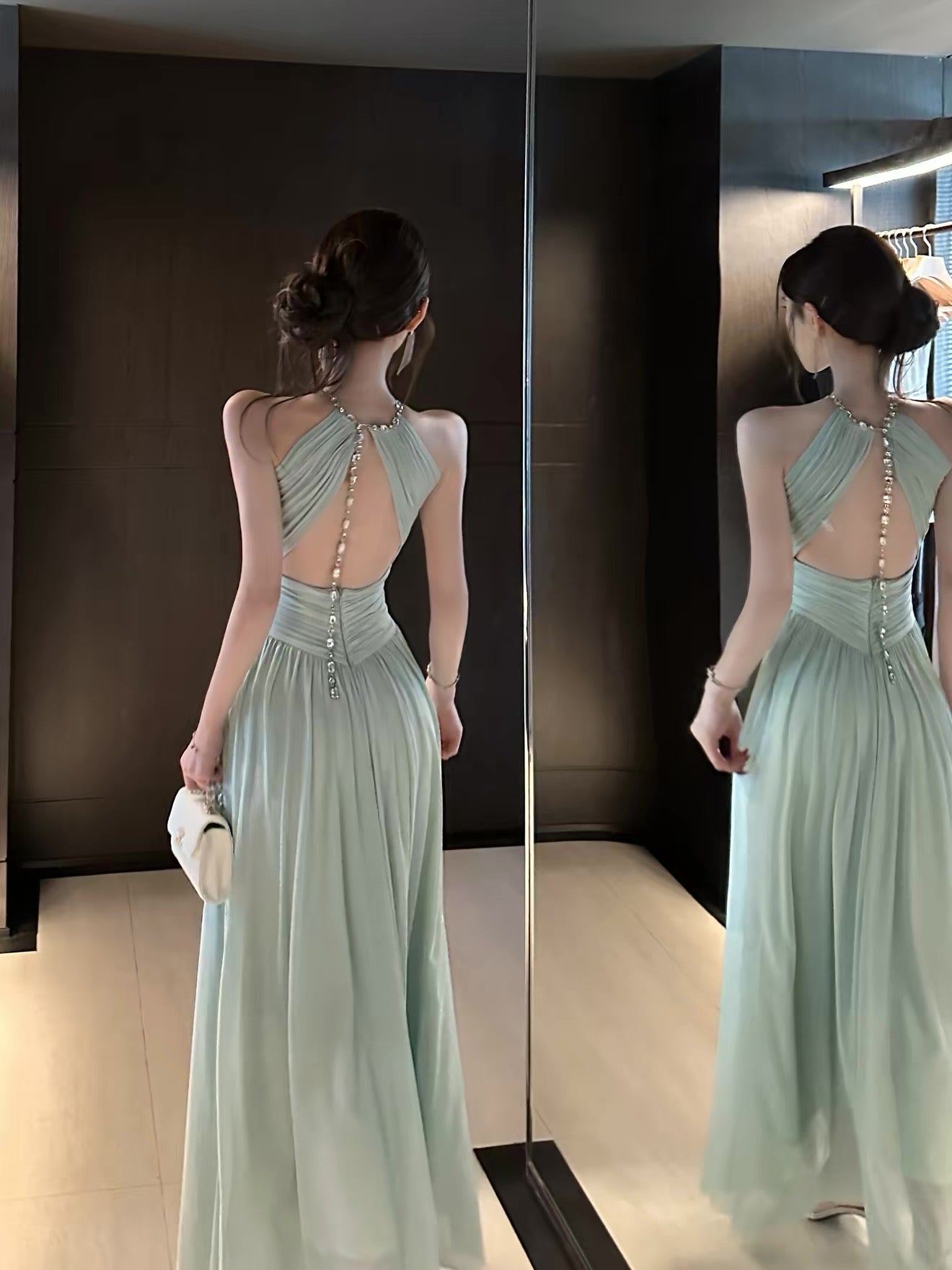 【dress】バックビジューホルターネックワンピース   N3765