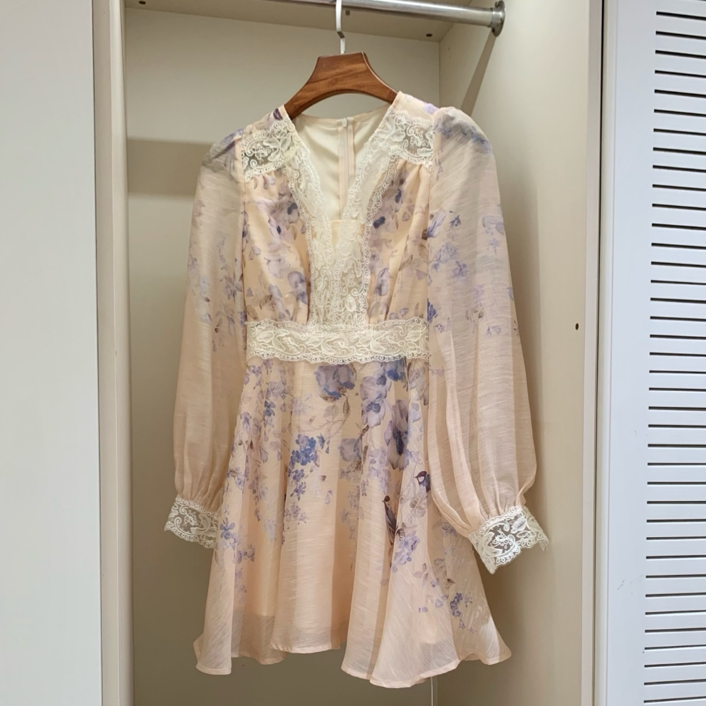 【dress】レースドッキングフラワーミニワンピース   K0629
