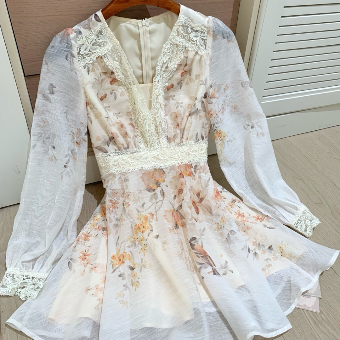 【dress】レースドッキングフラワーミニワンピース   K0629