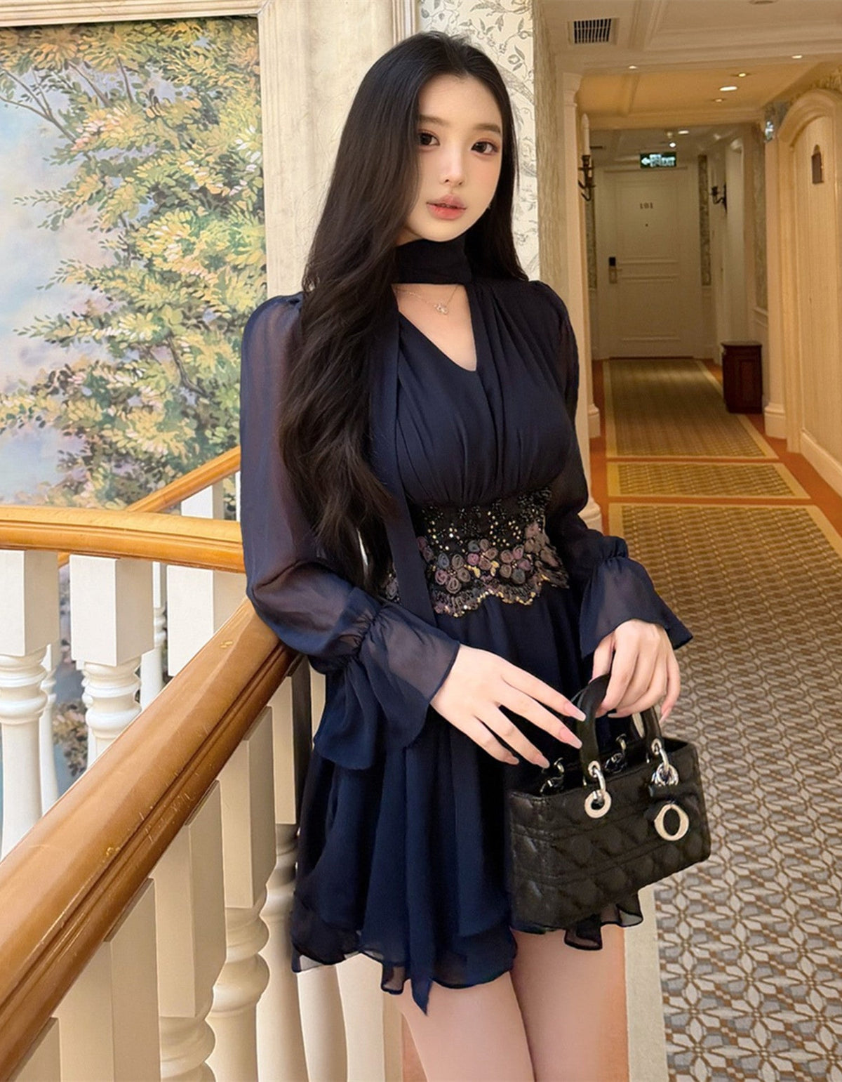 【dress】レースドッキングシフォンミニワンピース   N3767