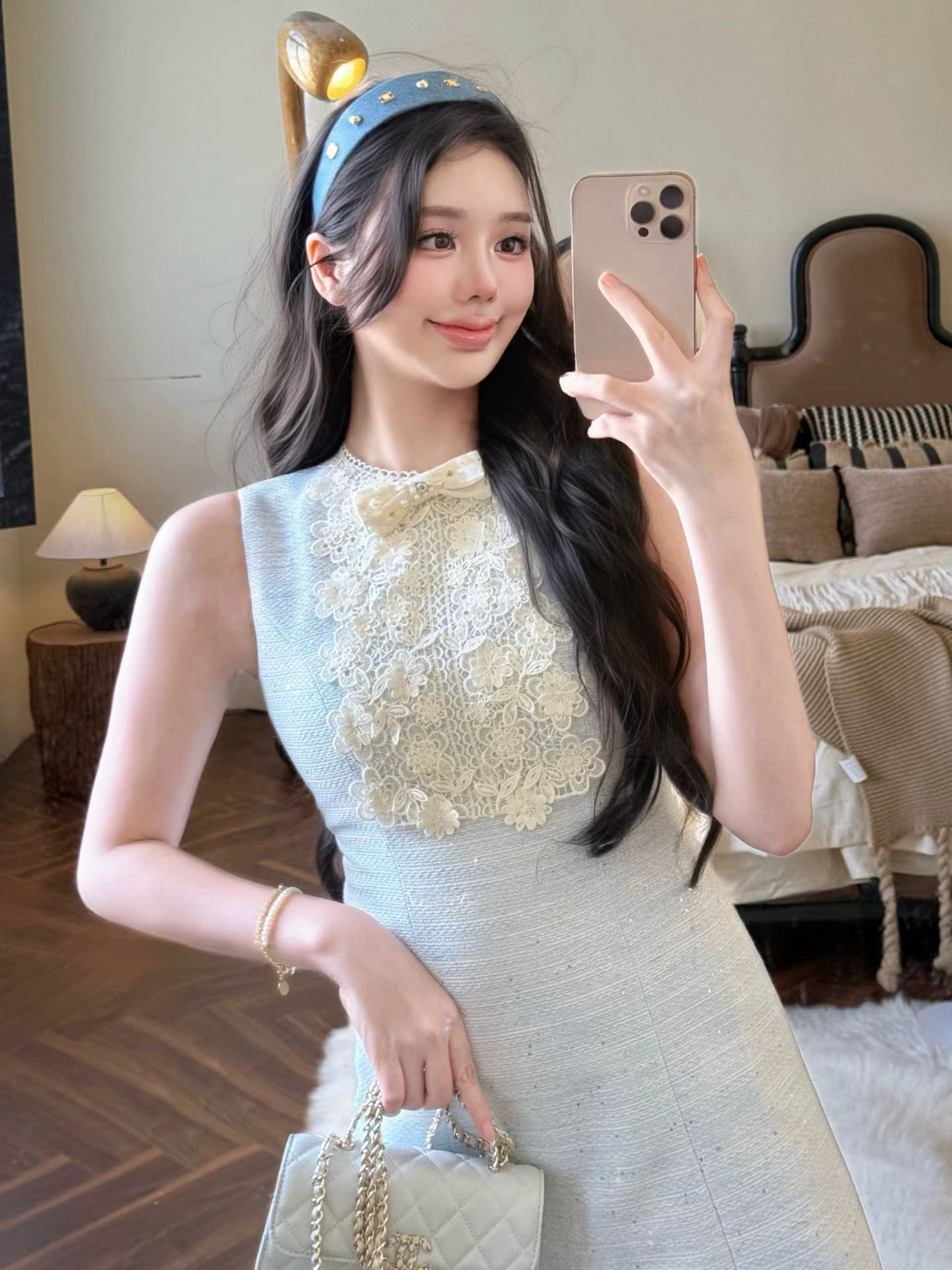 【dress】レースドッキングツイードミニワンピース   N3781