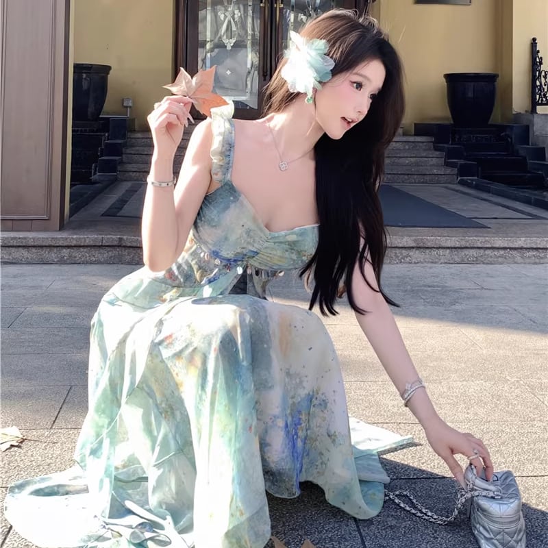 【dress】カラフルロングキャミワンピース Q8278