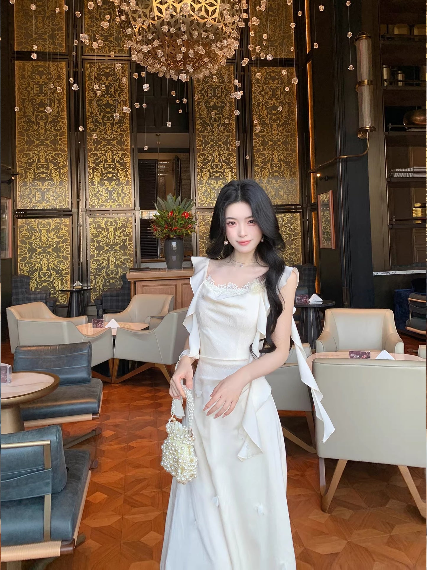 【dress】フリルマーメイドロングワンピース Q8407