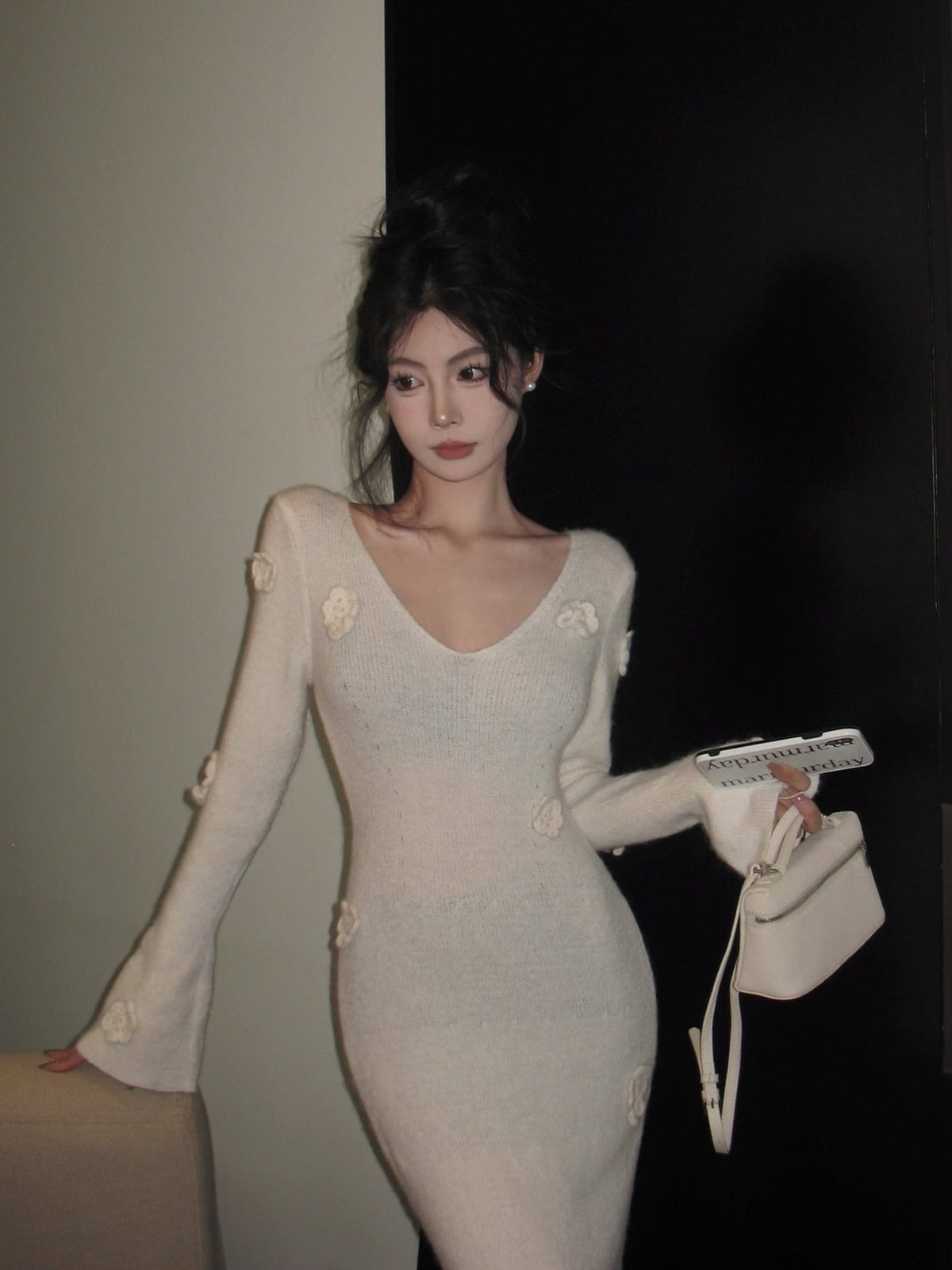 【dress】Vネックニットワンピース　M27999