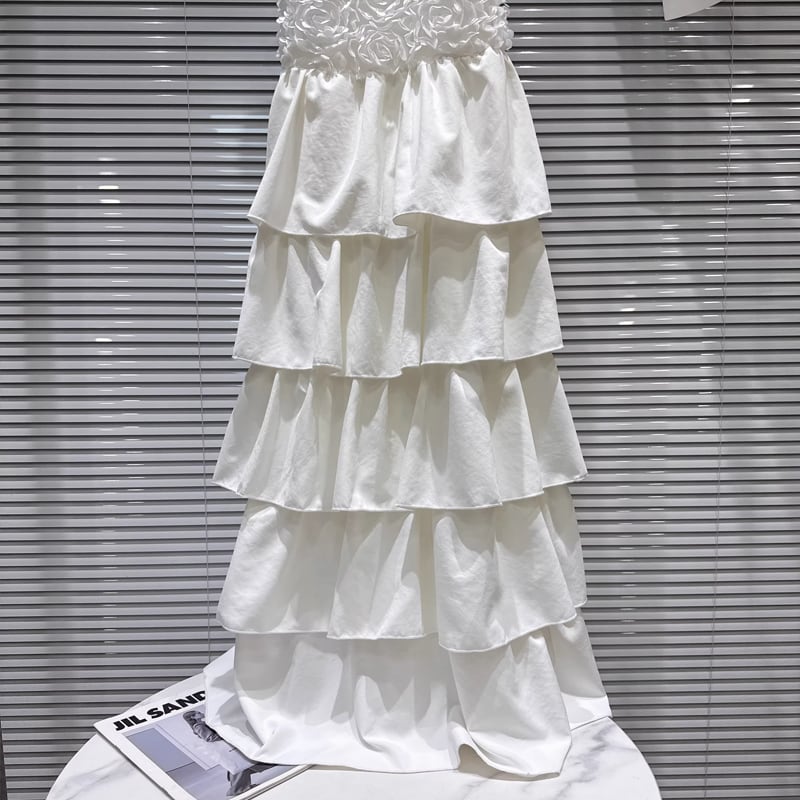 【dress】ホルターネックロングティアードワンピース Q8101
