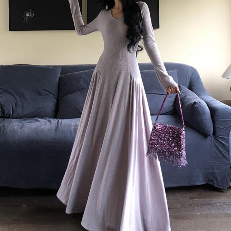 【dress】Ｖネックニットワンピース Q6860