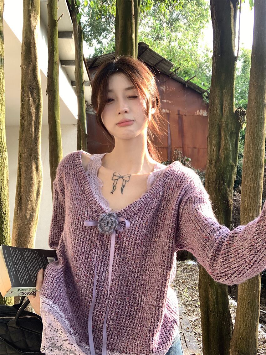 【tops】レース切り替えニットセーター　M27463