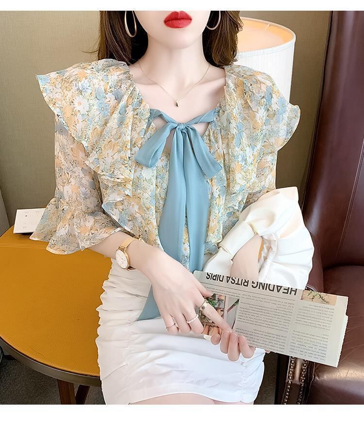 【tops】2色花柄シフォンブラウスF7408