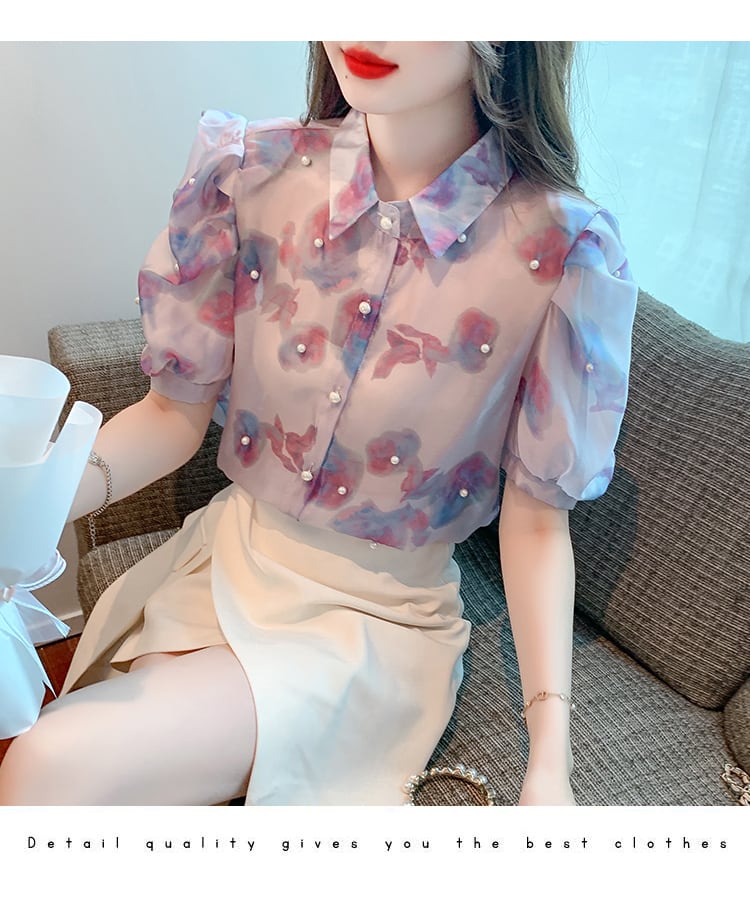 【tops】パフスリーブシフォンブラウスG20934