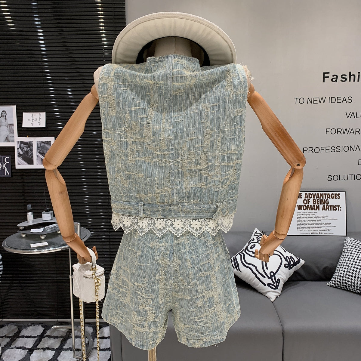 【set】レースデニムベスト×ショートパンツセット　M24776