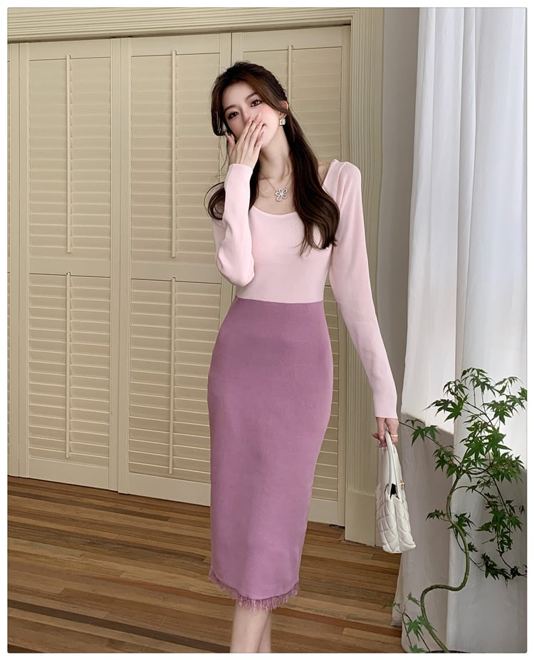 【dress】配色ニットワンピース　M25476