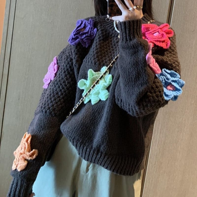 【tops】立体フラワーニットセーター　M26275