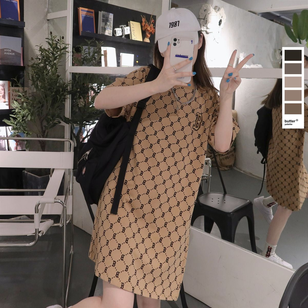 【dress】ラウンドネック半袖ワンピースF7711