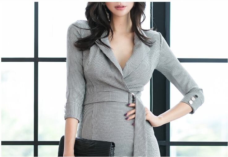 【dress】気質満点OL通勤Vネック体型カバーファッションスリットワンピース G3733