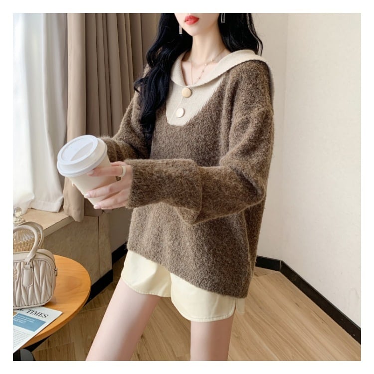 【tops】配色ニットセーター　M18490