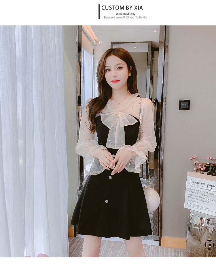 【dress】好感度UP!気質満点レトロスウィート長袖2021新作秋着痩せワンピース G1734