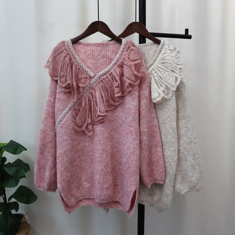【tops】レース切り替えニットセーター　M26086