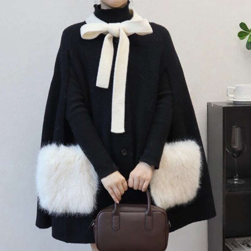 【outer】ポケットファーケープコート Q6699