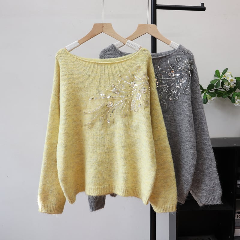 【tops】スパンコール付きニットトップス Q7194