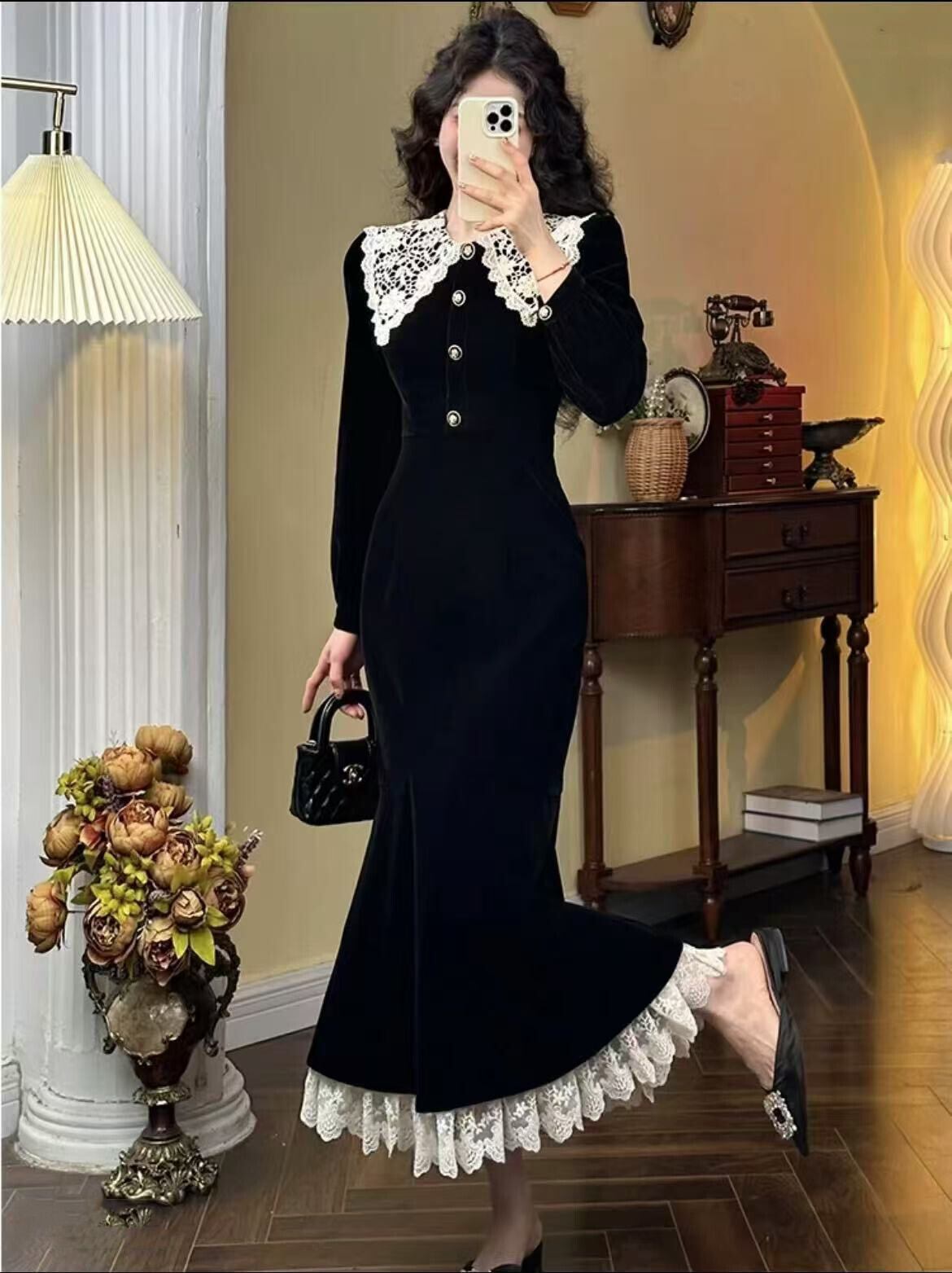 【dress】レースカラーマーメイドデートワンピース　N2915