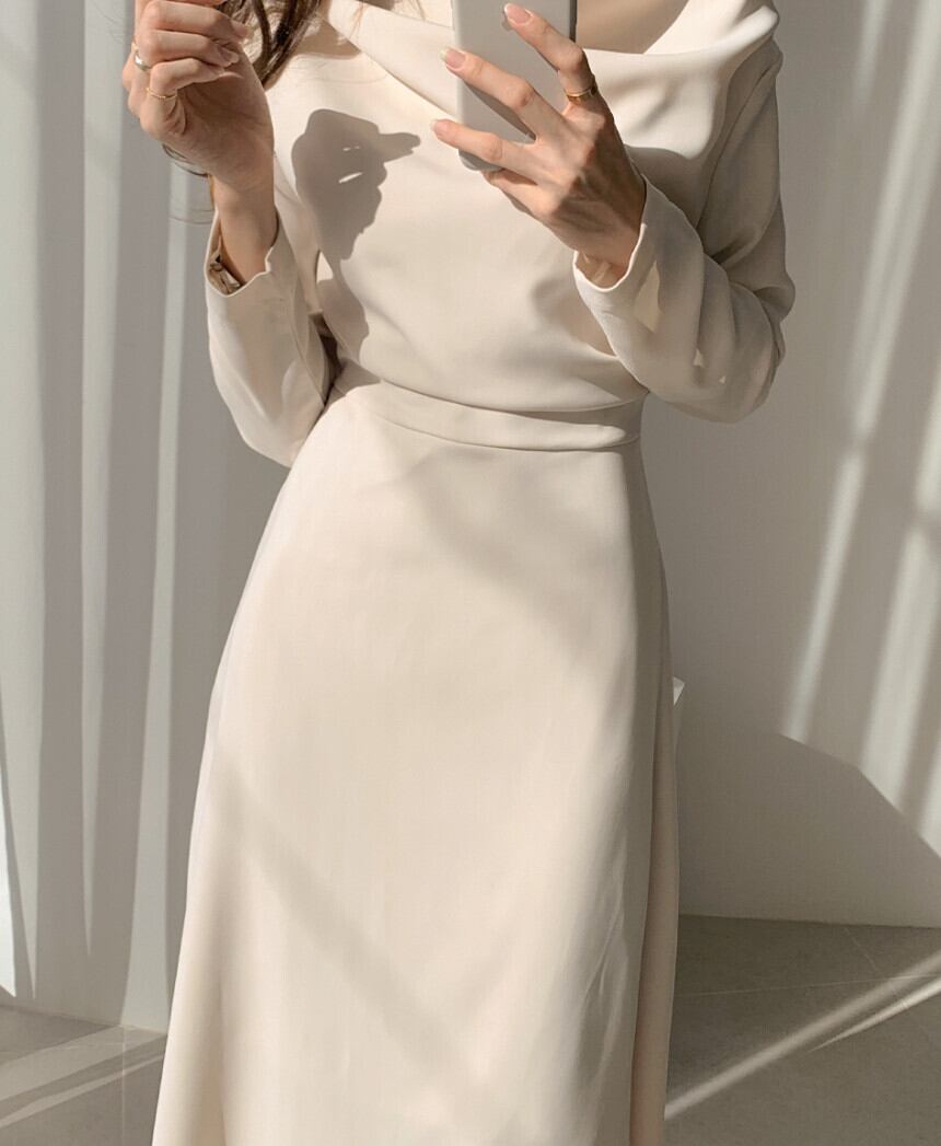 【dress】エレガント気質満点シンプル不規則着痩せハイウエスト長袖ワンピース G2964