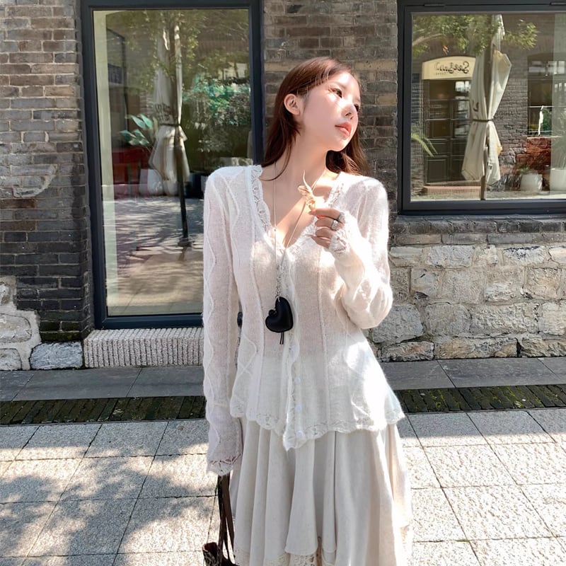 【outer】レースドッキングニットカーディガン Q8320