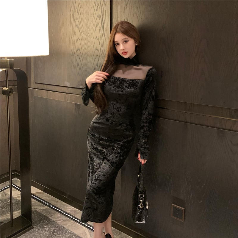 【dress】ジャカードドッキングワンピース　M27859