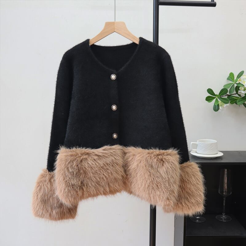 【outer】ファードッキングニットコート Q7031