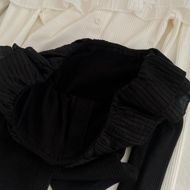 【tops】オフショルダーチュールドッキングニットトップス Q7626