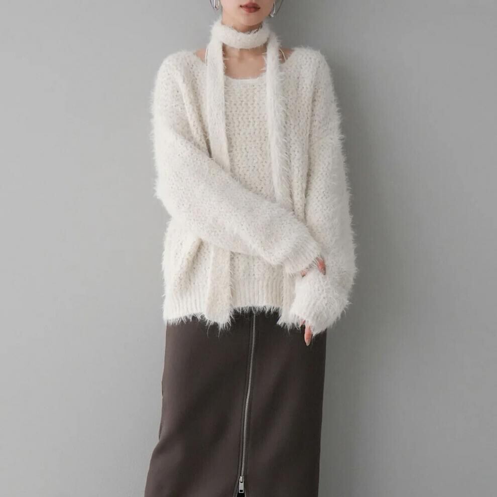 【tops】Vネックチョーカー付ニットセーター　M17997