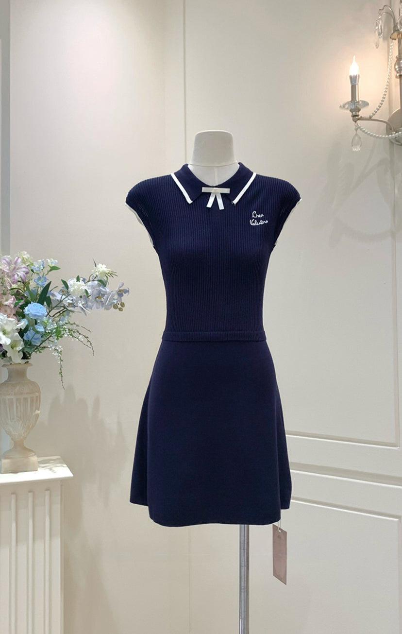 【dress】リボン付き折り襟ワンピース Q8758