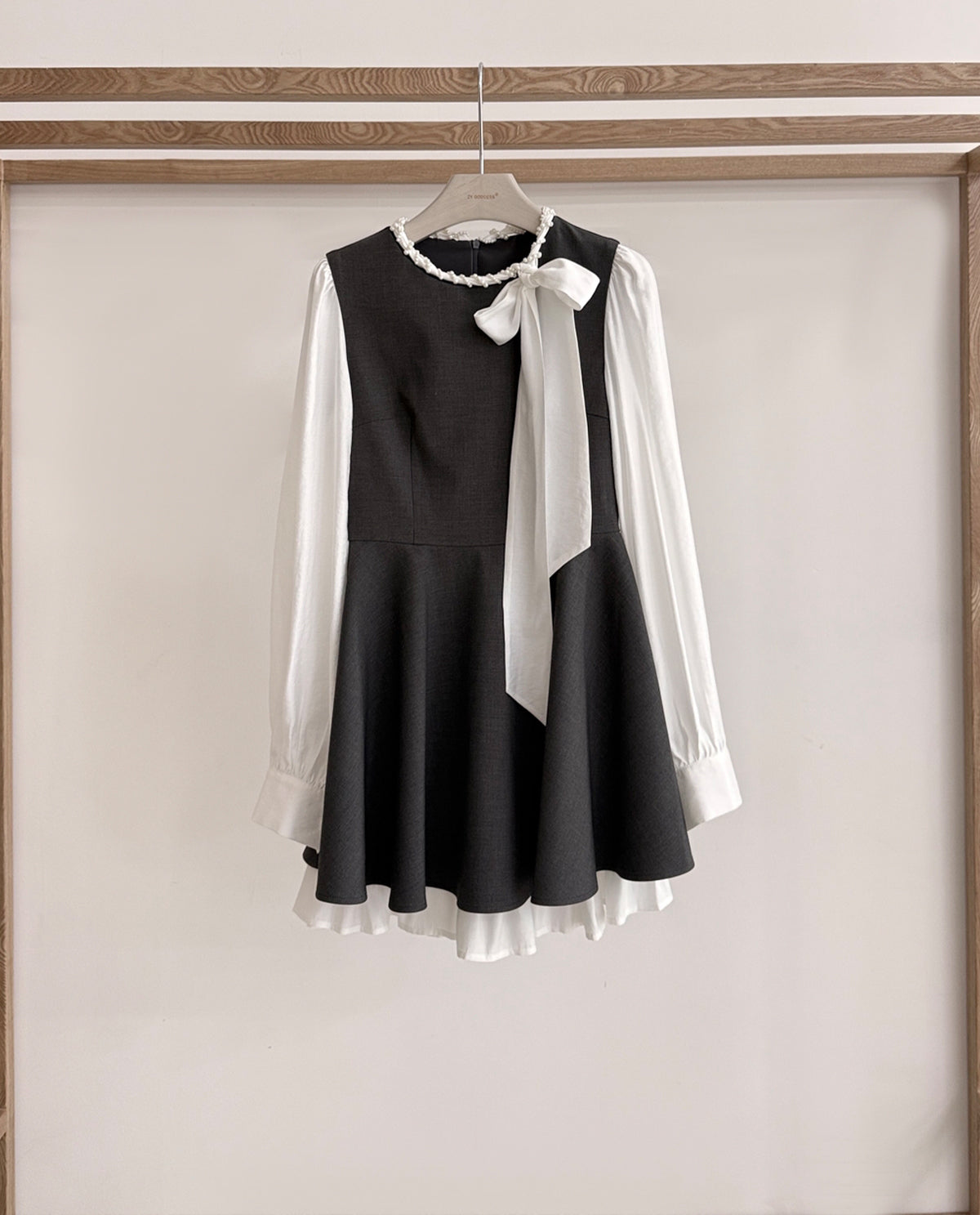 【dress】リボン付きフェイクレイヤードワンピース Q8928