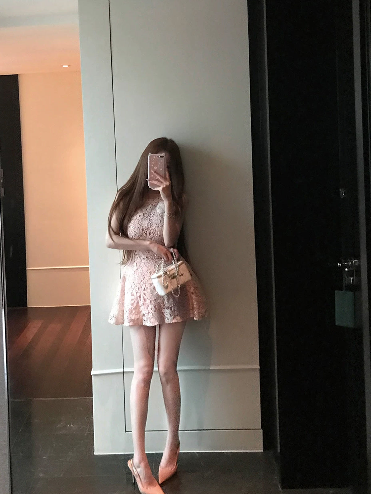 【dress】リボンベルトレースワンピース Q8755