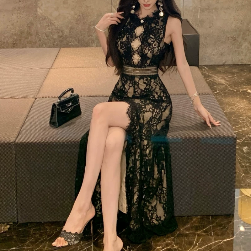 【dress】バックオープンスリットレースワンピース　M32516