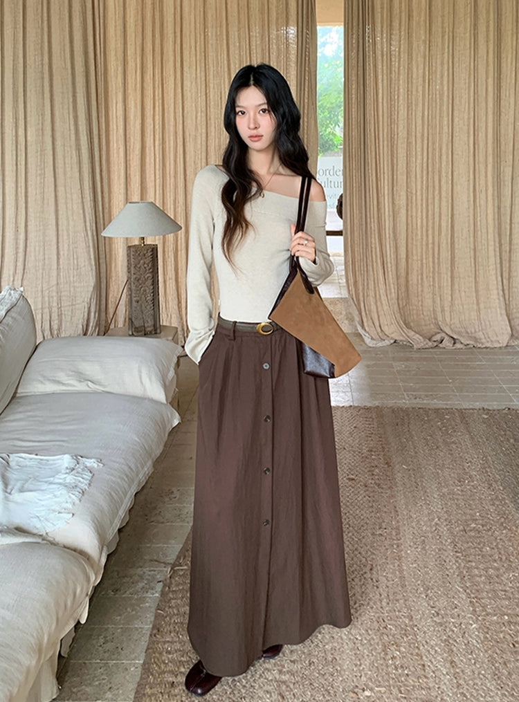 【dress】ベルト付きニットドッキングロングワンピース Q8926