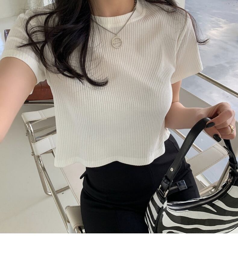 【tops】女性力を高める〜ラウンドネック半袖無地ファッション着回しTシャツF0149