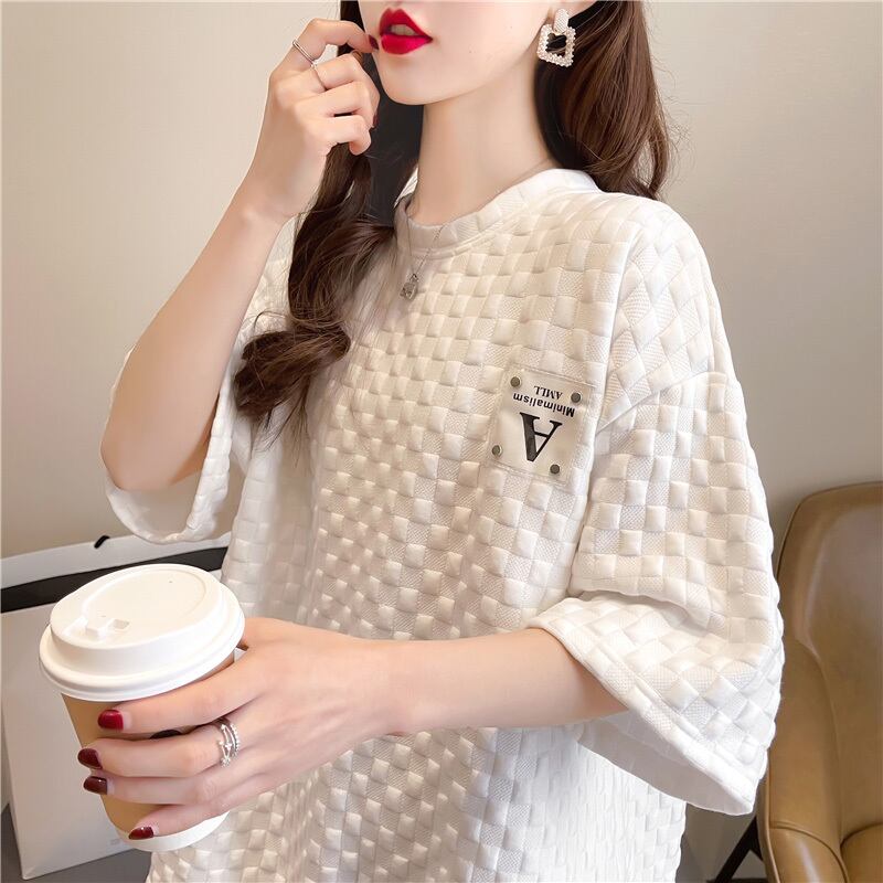 【tops】韓国ファッション半袖ラウンドネック英字柄ファッションゆったり着回しTシャツF0043