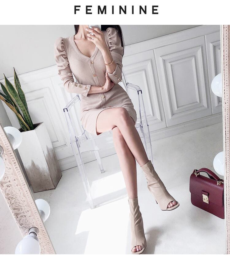 【dress】好感度UP!気質満点レトロ秋冬Vネック体型カバーお洒落ニットワンピース G2420