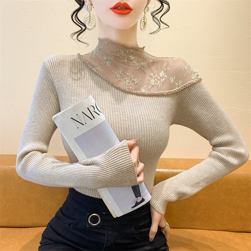 【tops】レースドッキングニットトップス　M28083
