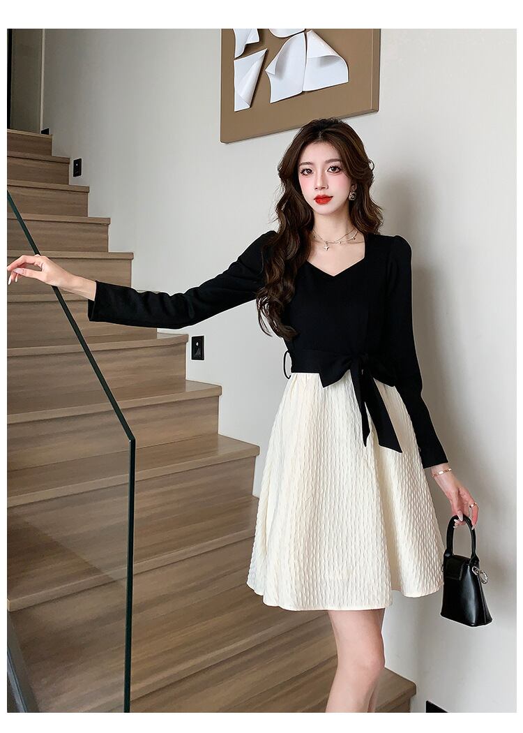 【dress】リボン付き切り替えワンピース　M29549