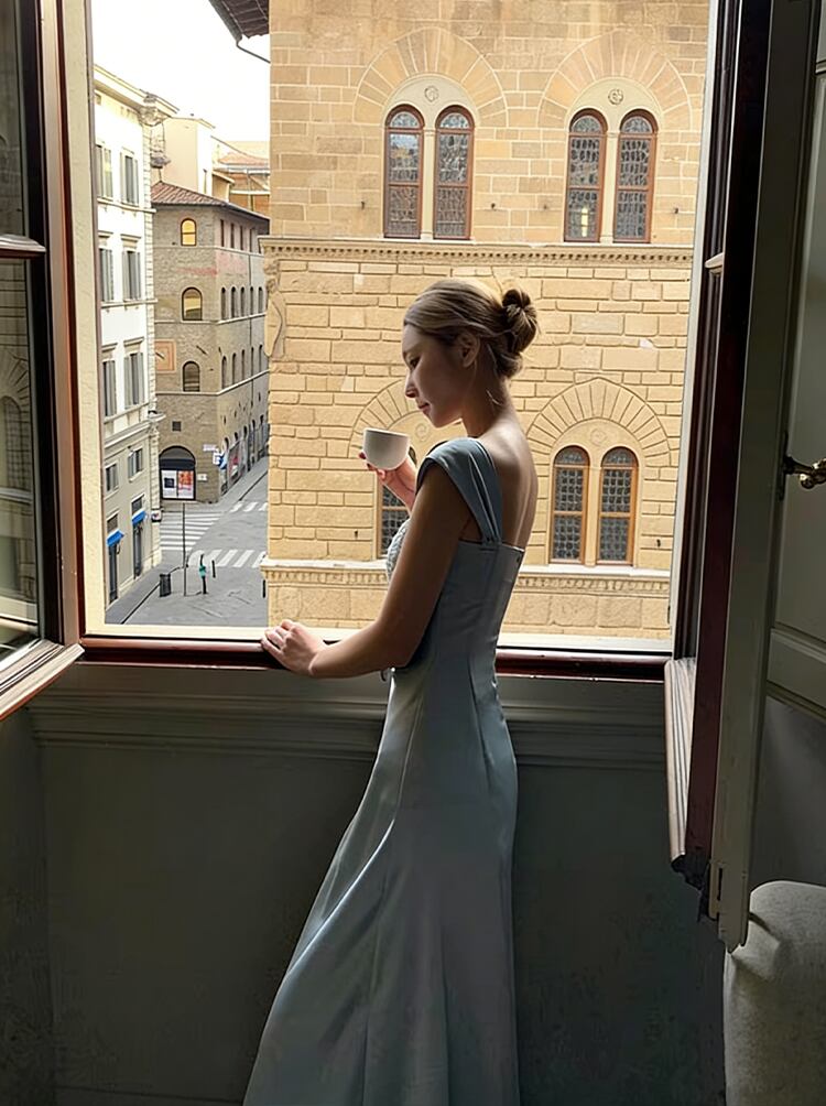 【dress】ラインストーン付きロングキャミワンピース Q8391