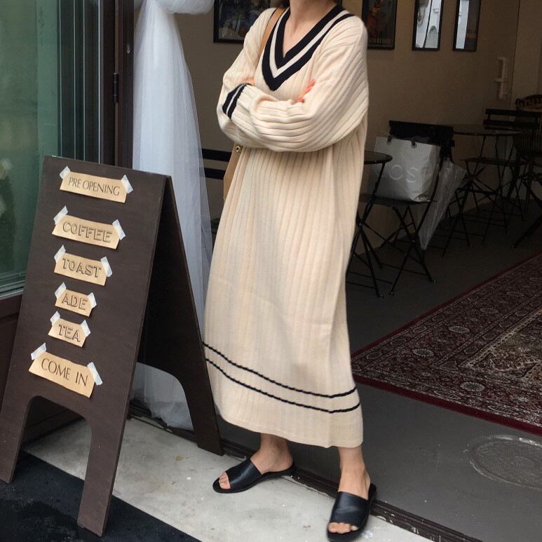 【dress】Vネックニットワンピース　M18488