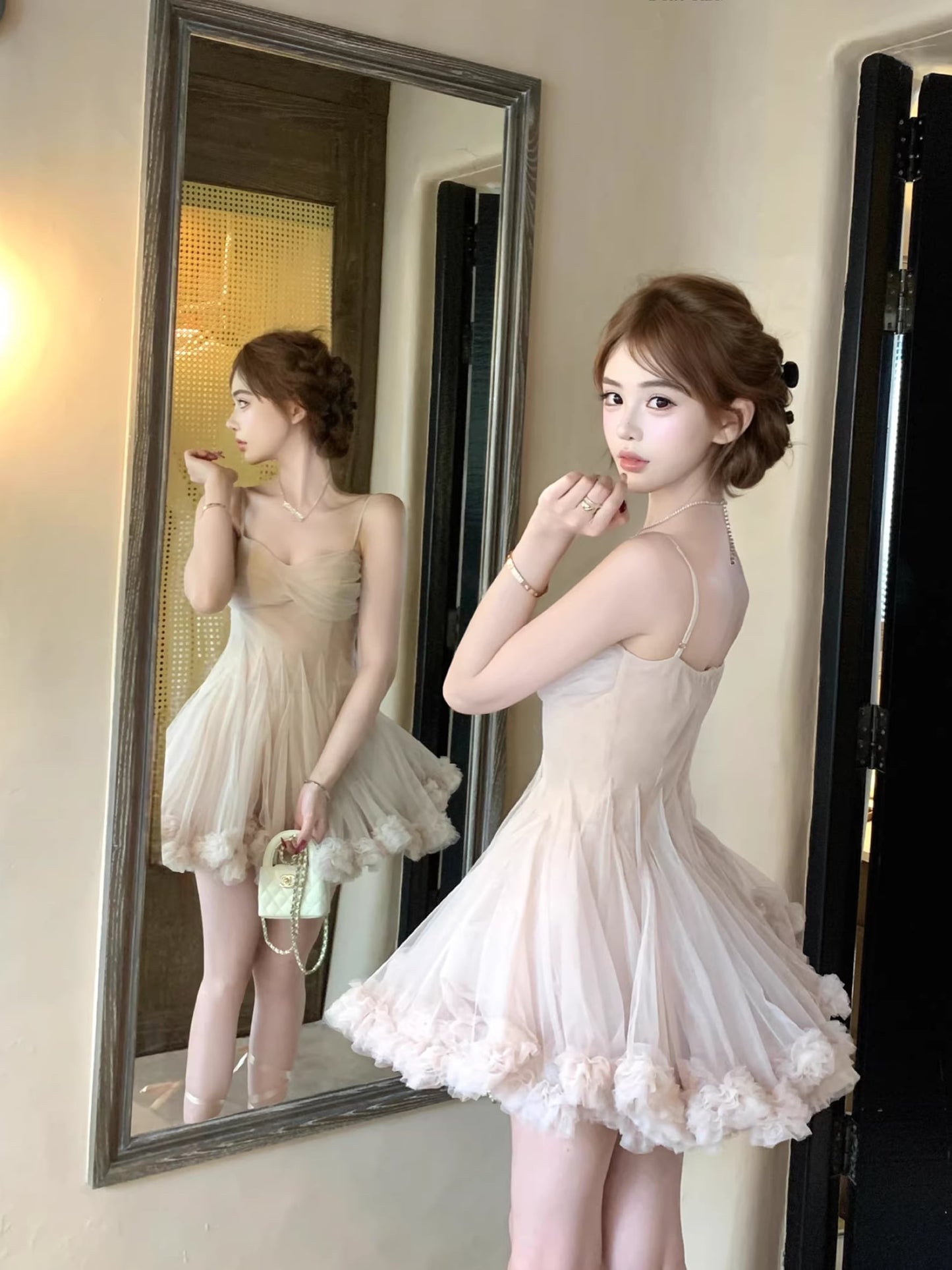 【dress】ギャザーフリルチュールミニワンピース Q8417