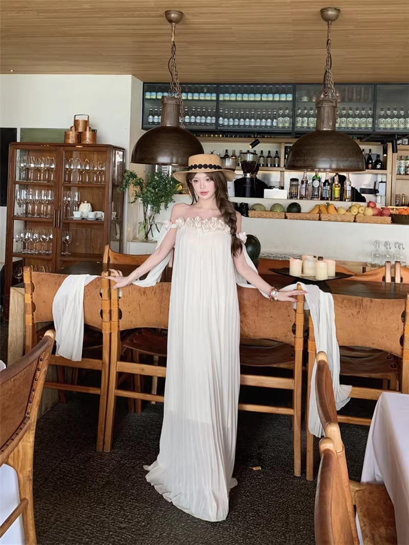 【dress】立体感フラワーオフショルダーワンピース Q8351